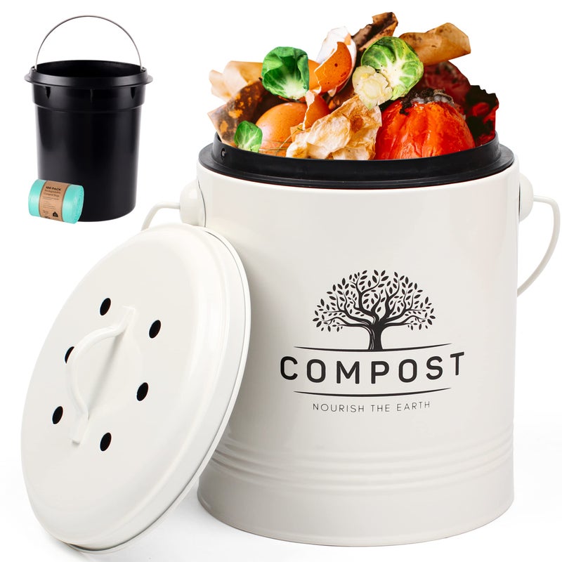 Perfnique Kitchen Compost Bin  1.3 Gallon Countertop Compost Bin with Lid  Indoor Compost Bucket Includes Inner Bucket Liner and Carbon Filter  Small Compost Bin with Trash Bags - Image 1